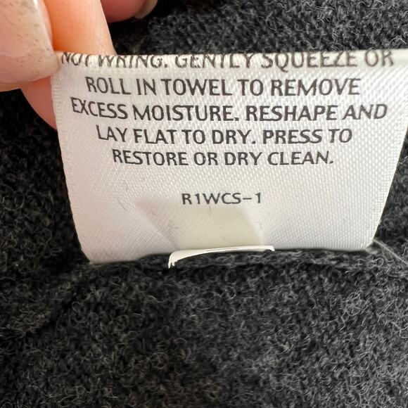 Eileen Fisher Gray Black Merino Wool-Cashmere Ruffle Waterfall Cardigan Size S - Picture 7 of 8